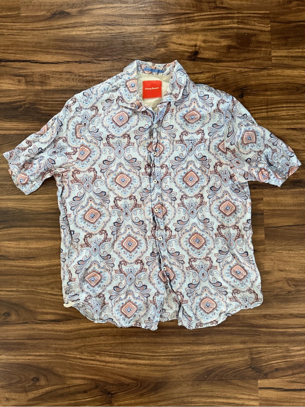 Tommy Bahama Linen Short-Sleeve Paisley Button-Up Shirt in Light Blue